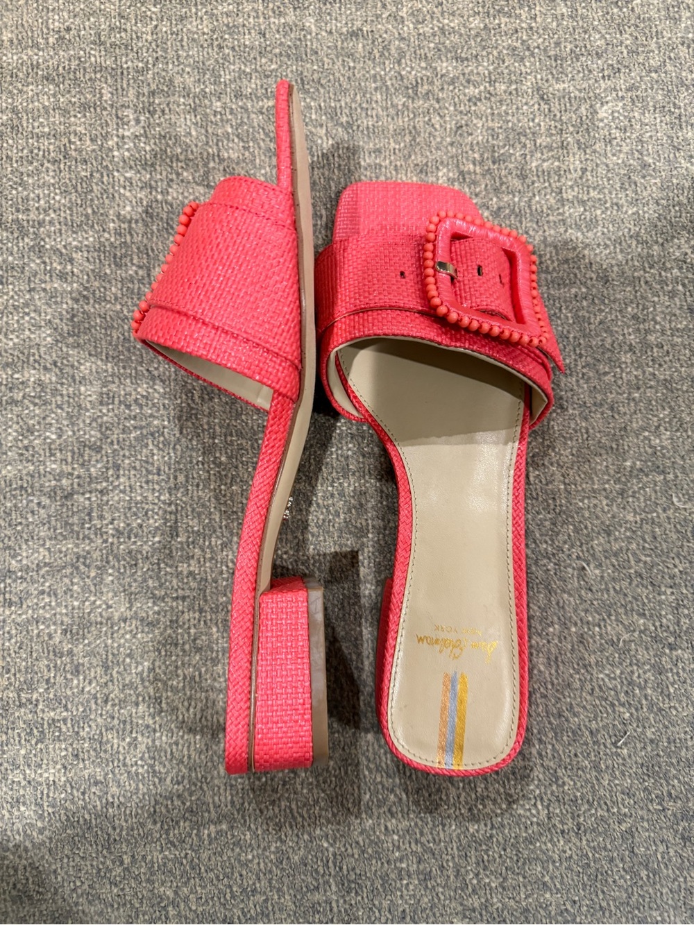 Sam Edelman Coral Red Beaded Buckle Slide Mules - Picture 2 of 2